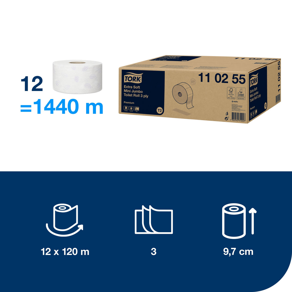 Tork Extra Soft Mini Jumbo fehér toalettpapír, 3 rétegű – 110255