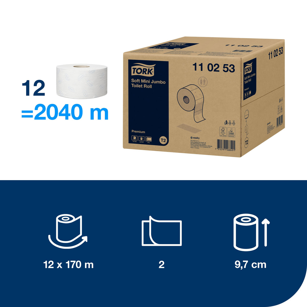 Tork 110253 Soft Mini Jumbo WC-papír – 2 rétegű, 170 m, T2 – 110253