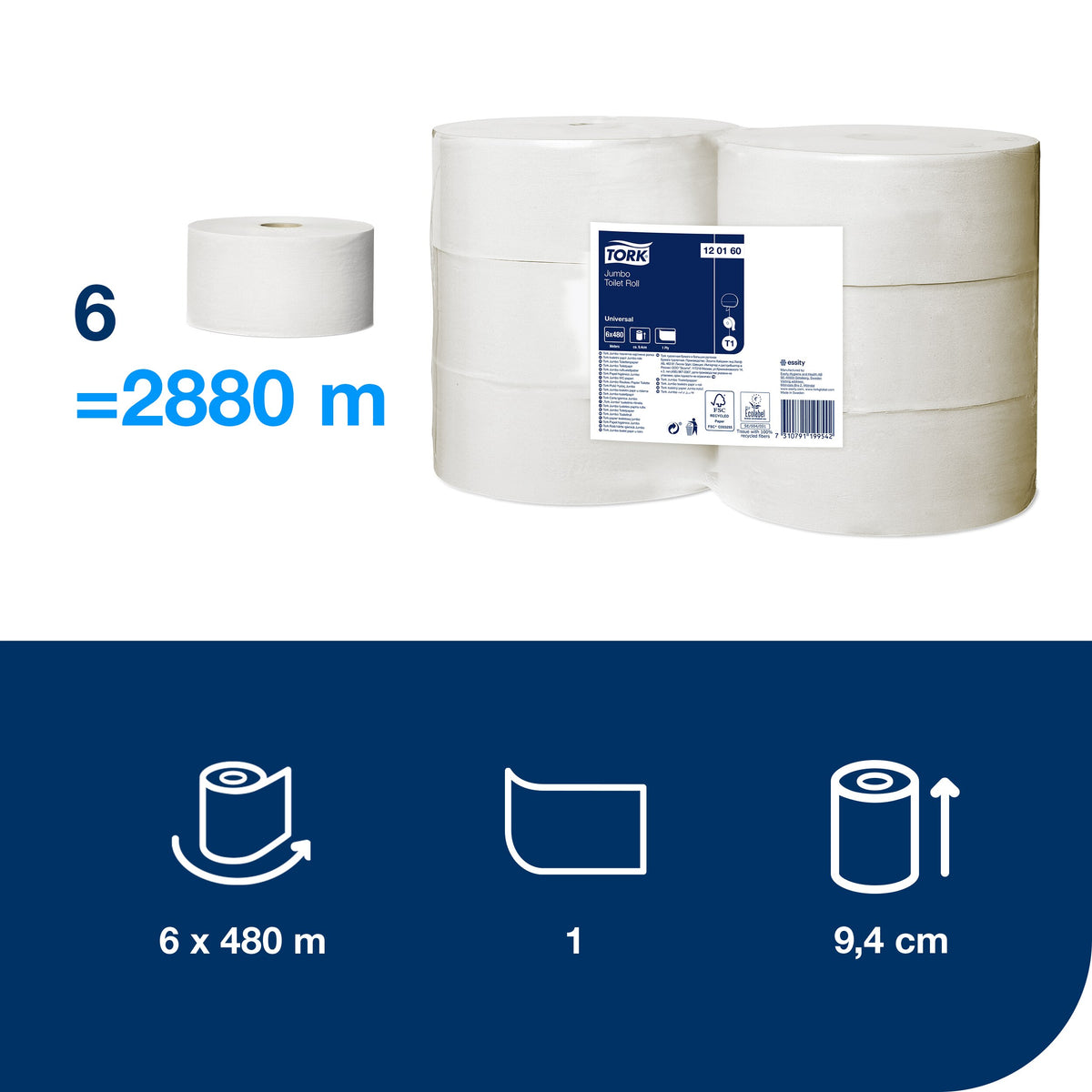 Tork Universal Jumbo toalettpapír – 1 rétegű – 120160