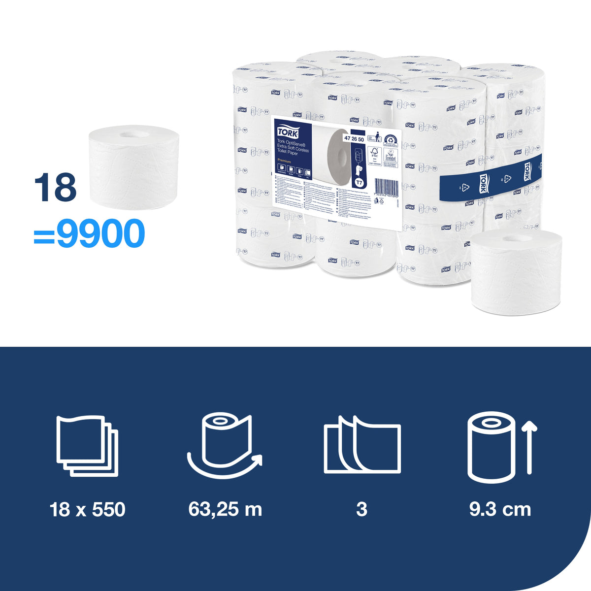 Tork OptiServe® Extra Soft belsőmag nélküli toalettpapír – 472650