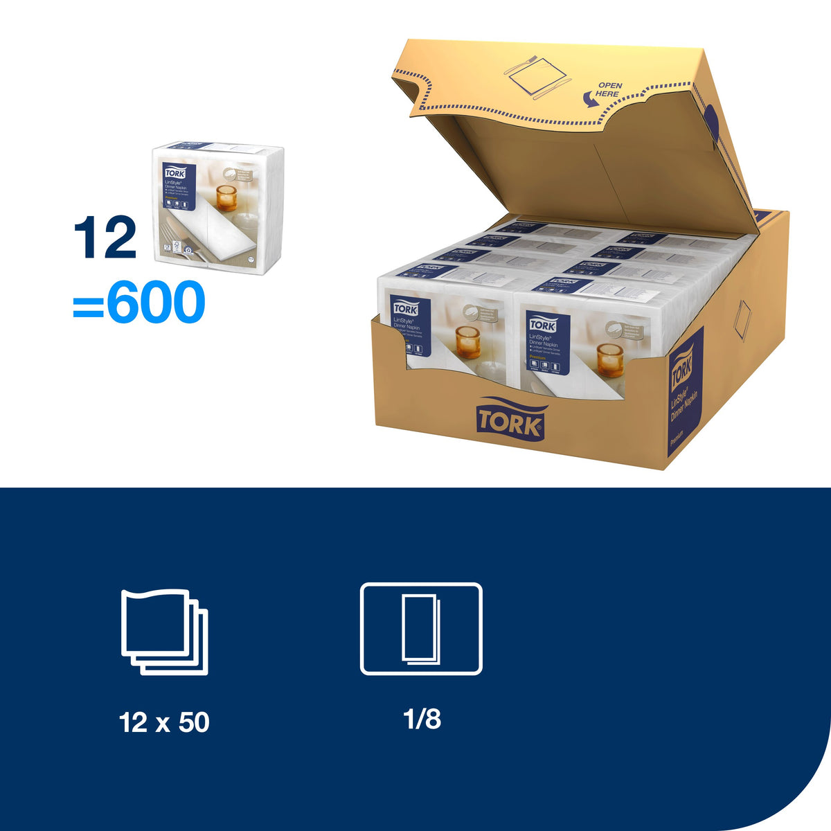 Tork LinStyle® fehér Dinner szalvéta, 1/8 hajtogatás – 478145