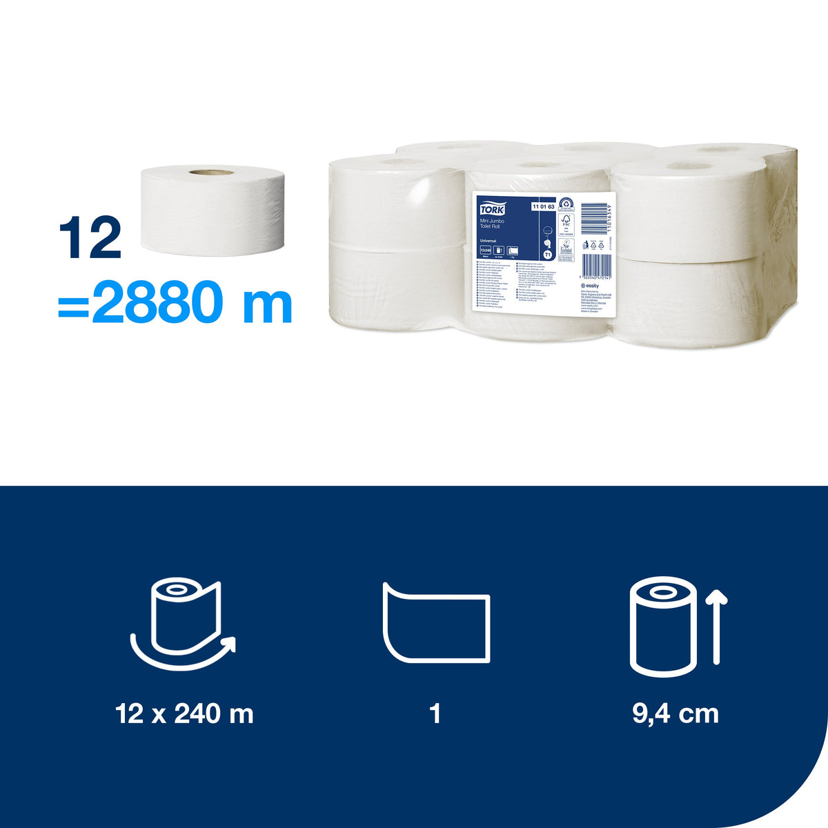 Tork Mini Jumbo toalettpapír – 1 rétegű – 110163