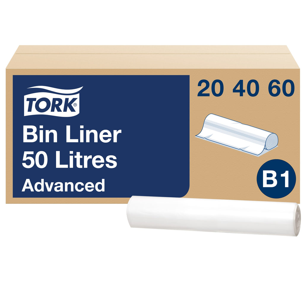 Tork hulladékgyűjtő zsák, 50 literes, B1, átlátszó, 61,5 x 89,5 cm – 204060