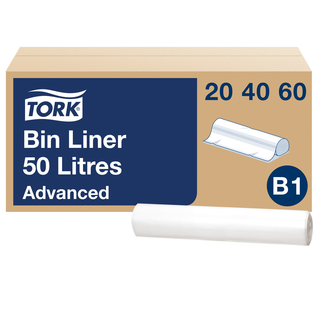 Tork hulladékgyűjtő zsák, 50 literes, B1, átlátszó, 61,5 x 89,5 cm – 204060