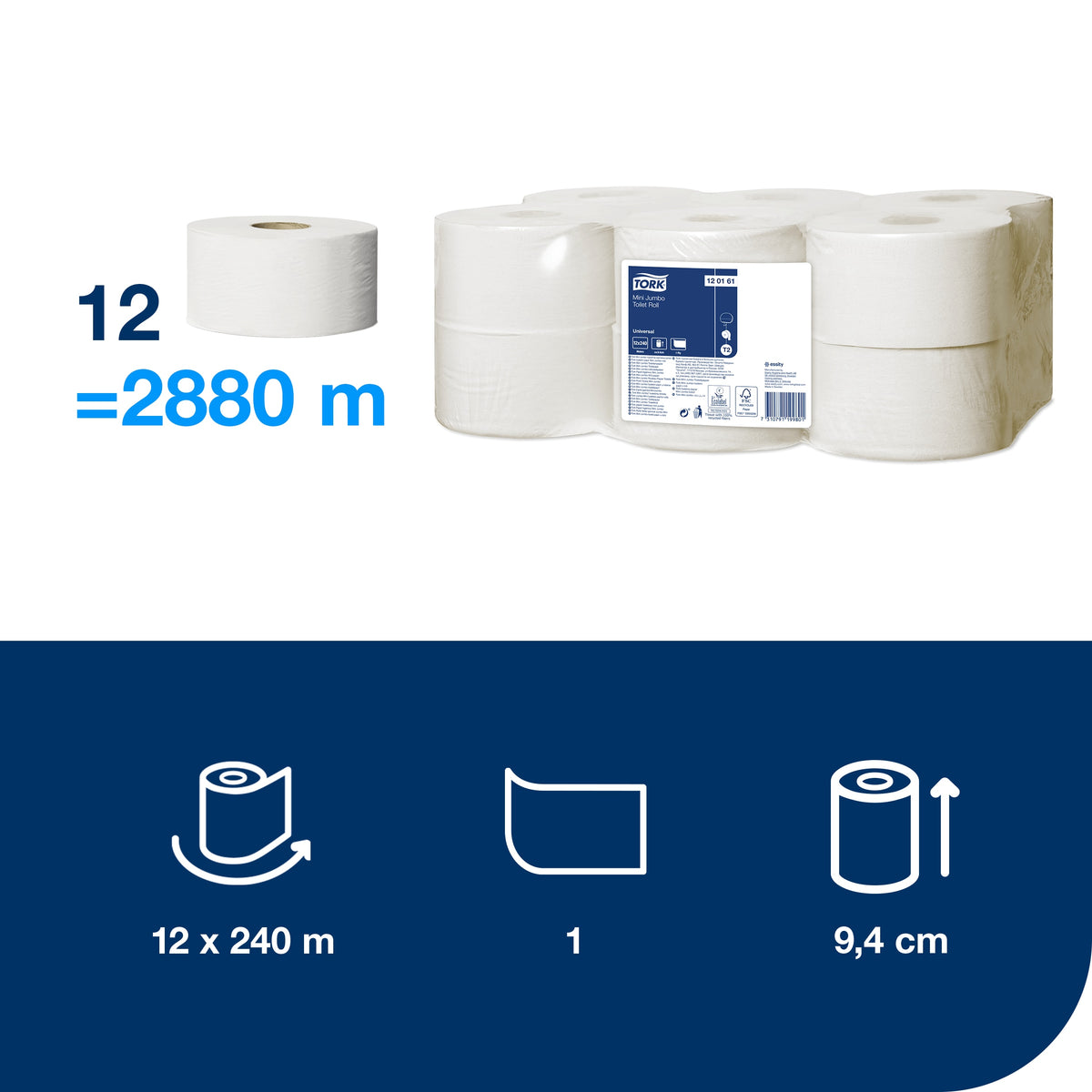 Tork Universal Mini Jumbo toalettpapír – 1 rétegű – 120161