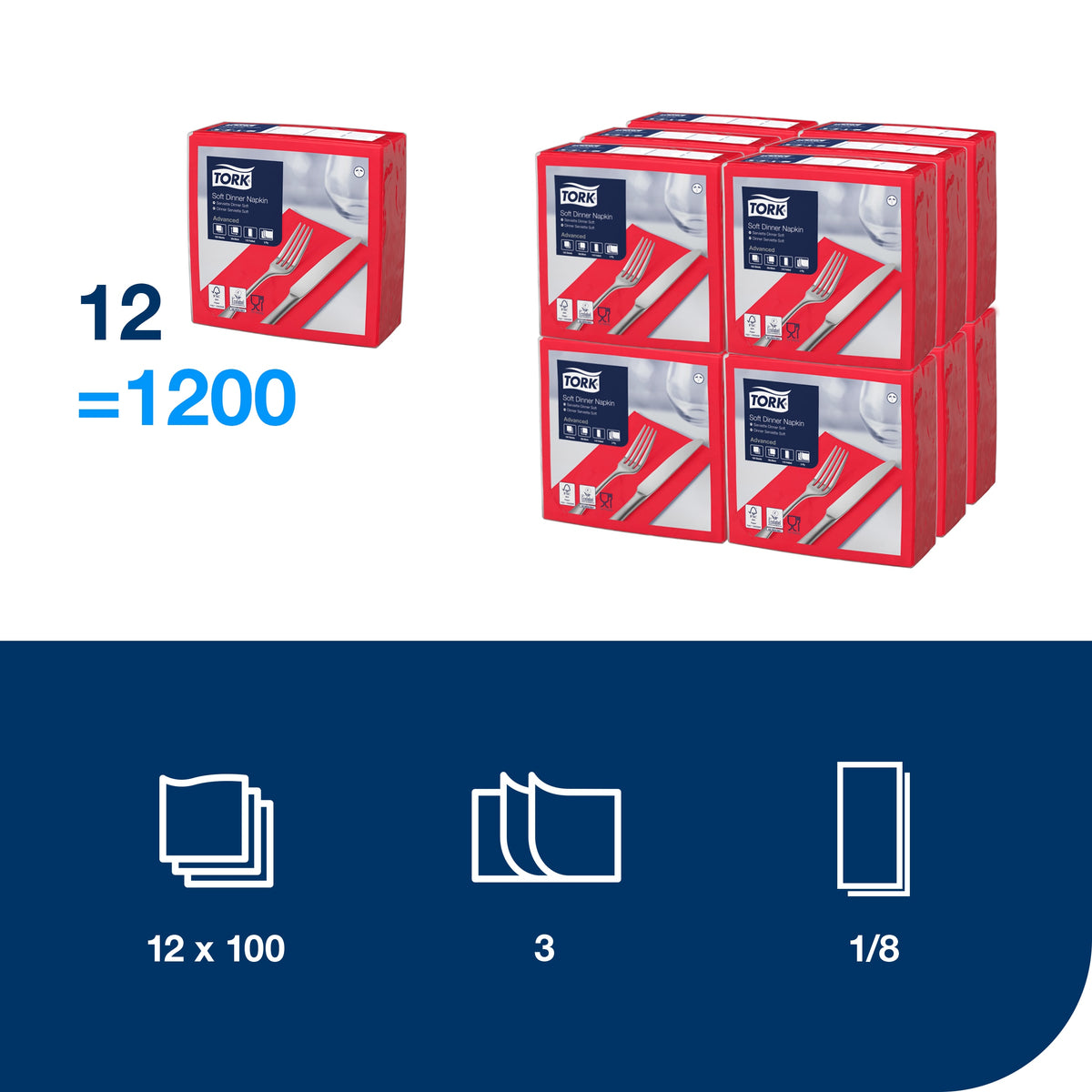 Tork Soft piros Dinner szalvéta, 1/8 hajtogatás – 477620