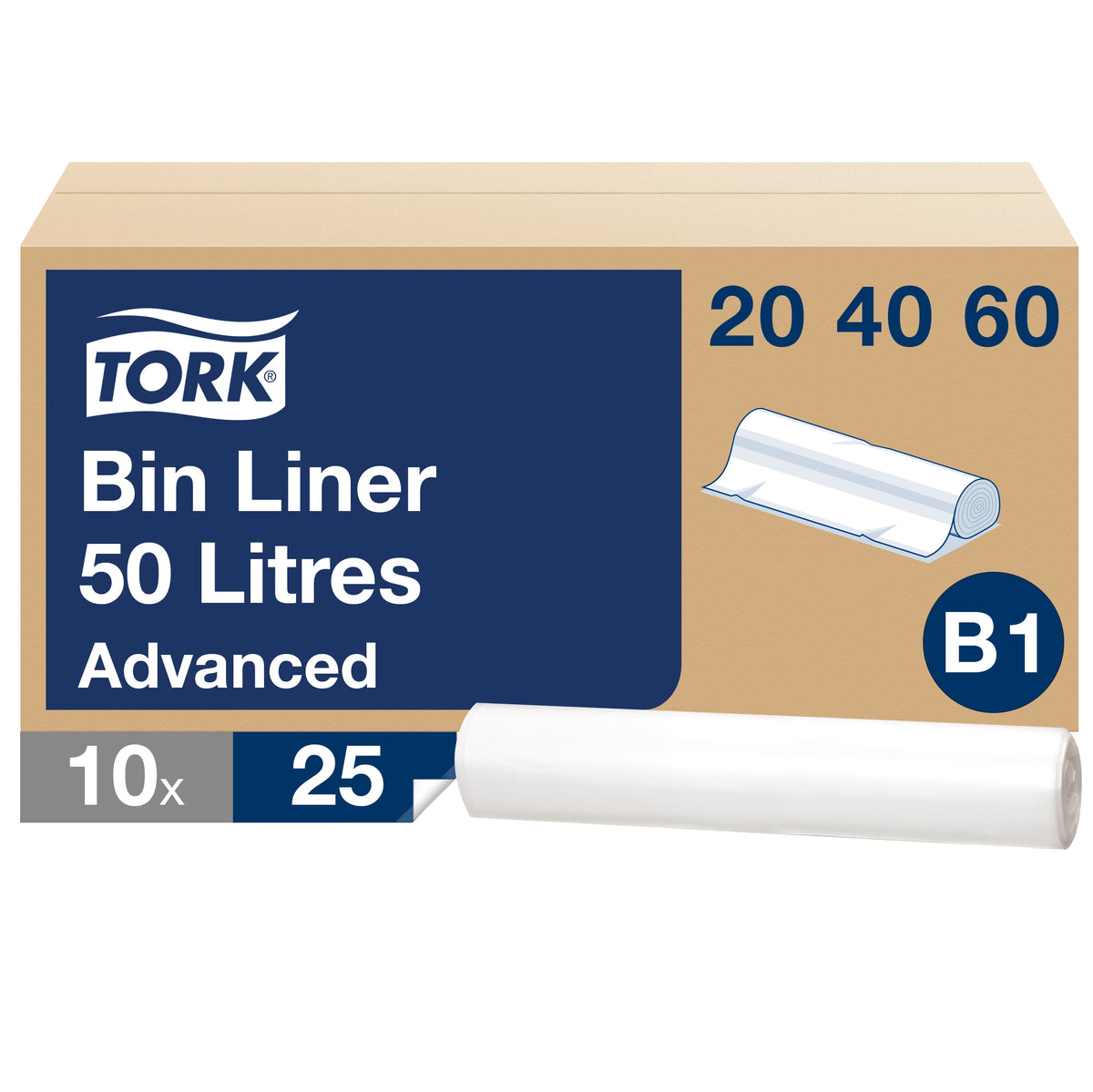 Tork hulladékgyűjtő zsák, 50 literes, B1, átlátszó, 61,5 x 89,5 cm – 204060