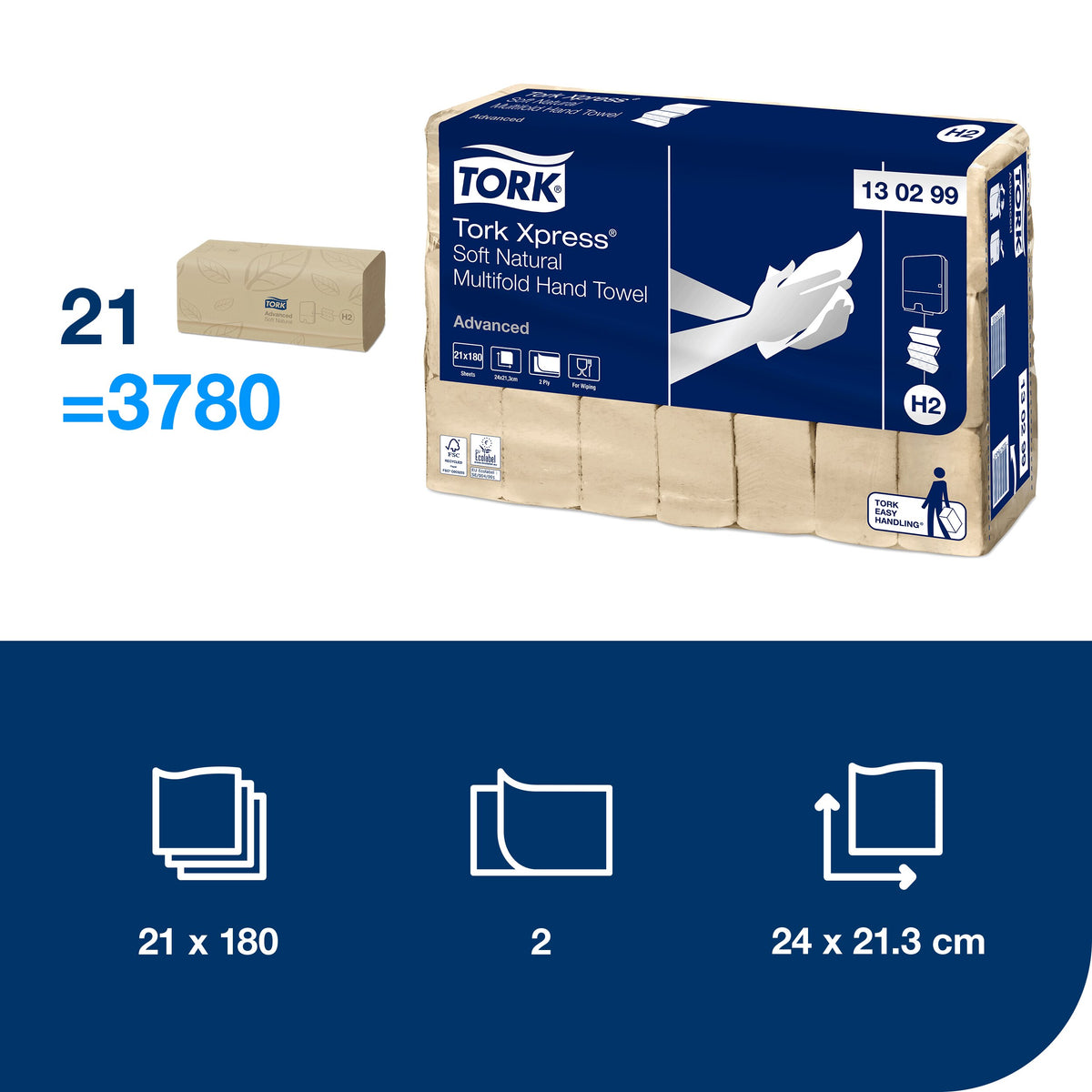 Tork Xpress® Soft Natúr Multifold kéztörlő – 130299